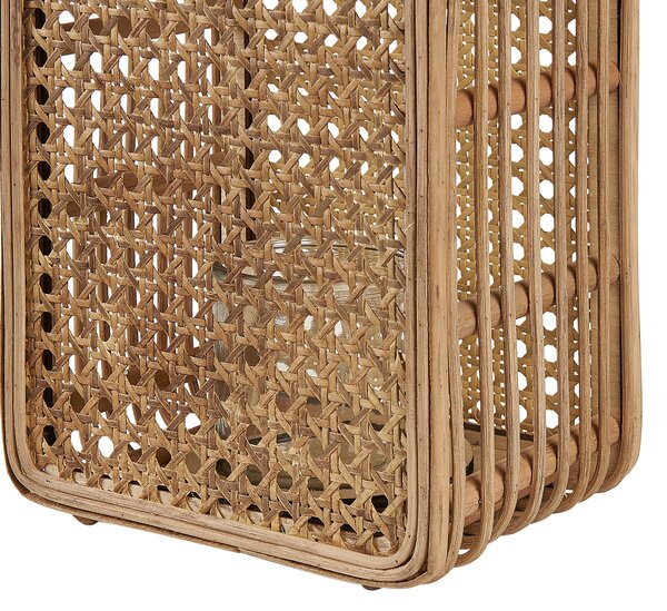 Lampáš prírodný umelý ratan 28 cm sklenený svietnik boho štýl dekoratívny doplnok