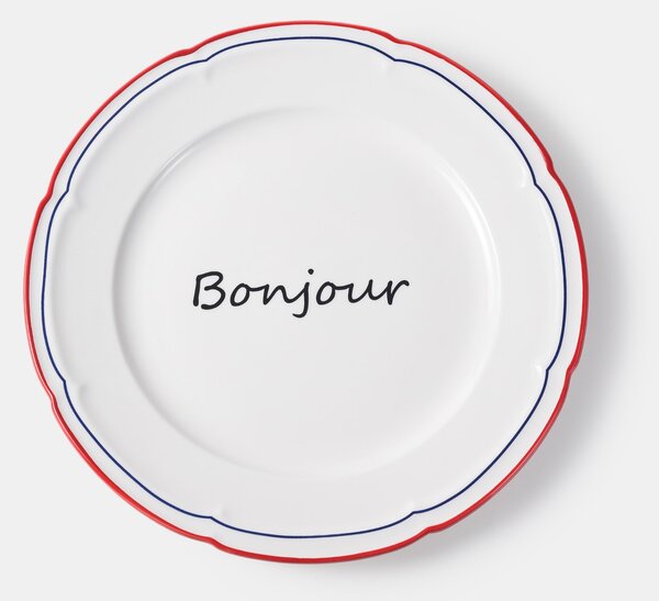 Sinsay - Keramický tanier s nápisom Bonjour - tmavomodrá