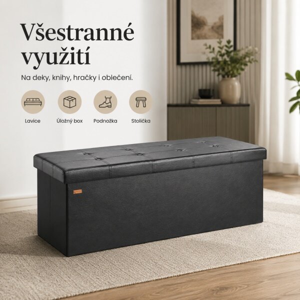 Čierna lavica, taburet s úložným priestorom, skladacia