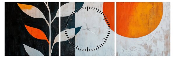 Obraz - Abstrakcia rastliny a slnka (s hodinami) (90x30 cm)