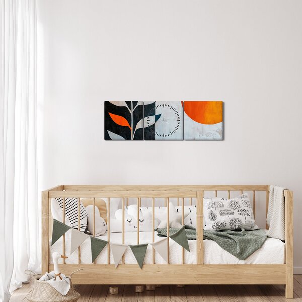 Obraz - Abstrakcia rastliny a slnka (s hodinami) (90x30 cm)