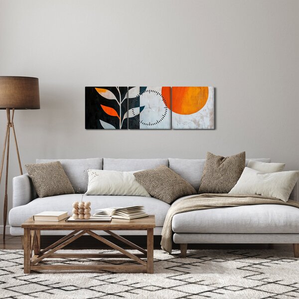Obraz - Abstrakcia rastliny a slnka (s hodinami) (90x30 cm)