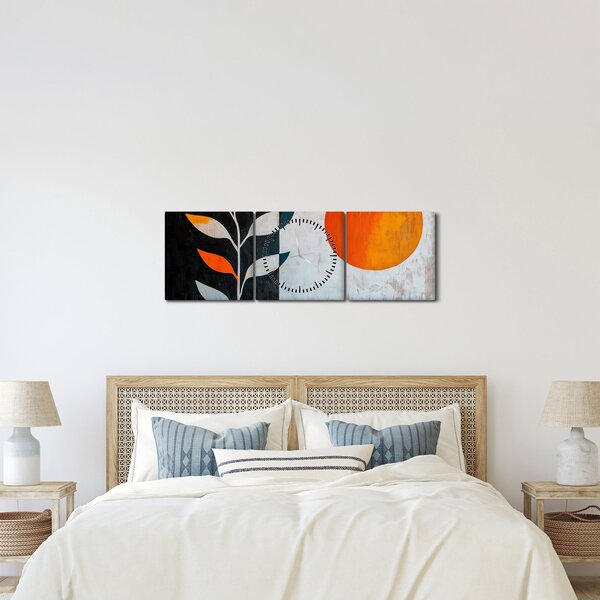 Obraz - Abstrakcia rastliny a slnka (s hodinami) (90x30 cm)