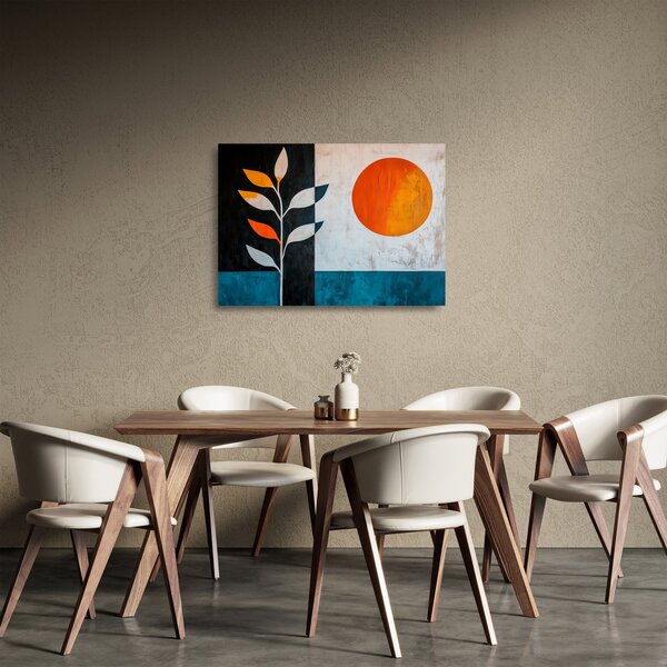 Sklenený obraz - Abstrakcia rastliny a slnka (70x50 cm)