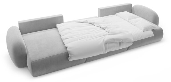 MUZZA Päťmiestna rozkladacia pohovka s úložným priestorom do tvaru U NALET 362 cm velvet sivá
