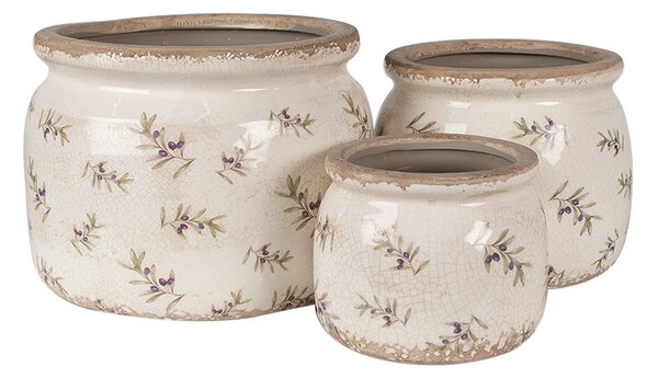 Béžový antik obal na kvetináč s olivami Olive Fields M - Ø 16*13 cm - Clayre & Eef