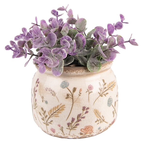 Keramický obal na kvetináč s kvietkami Floral Cartoon S - Ø12*9 cm - Clayre & Eef