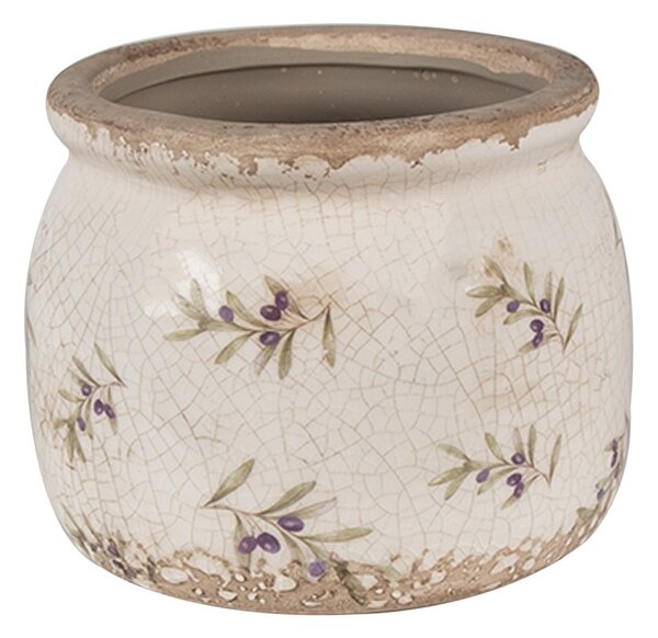 Béžový antik obal na kvetináč s olivami Olive Fields M - Ø 16*13 cm - Clayre & Eef