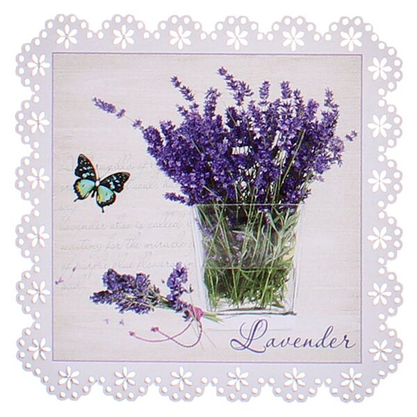 Podložky pod poháre Lavender s čipkou 6ks (podložky pod poháre v provensálskom štýle so stojanom, 6 podložiek v balení)