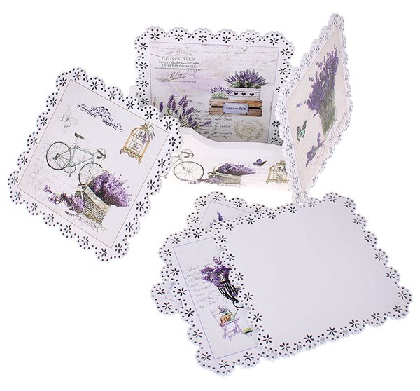 Podložky pod poháre Lavender s čipkou 6ks (podložky pod poháre v provensálskom štýle so stojanom, 6 podložiek v balení)