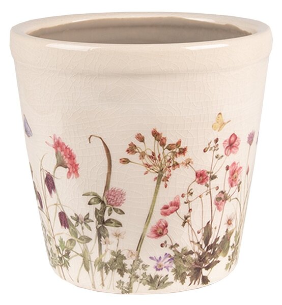 Keramický obal na kvetináč s lúčnymi kvetmi Flowers of Love M - Ø14*13 cm - Clayre & Eef