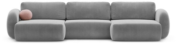 MUZZA Päťmiestna rozkladacia pohovka s úložným priestorom do tvaru U NALET 362 cm velvet sivá