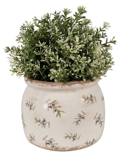 Béžový antik obal na kvetináč s olivami Olive Fields M - Ø 16*13 cm - Clayre & Eef