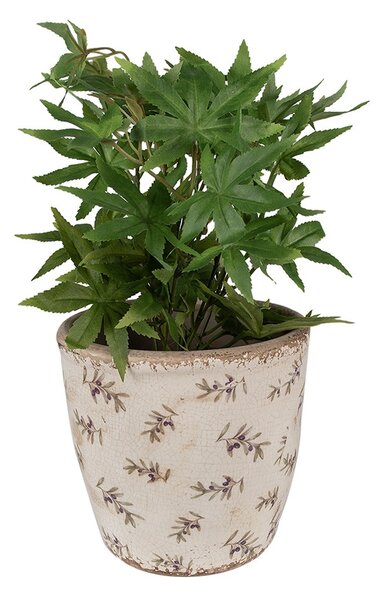 Béžový antik obal na kvetináč s olivami Olive Fields L - Ø 16*16 cm - Clayre & Eef