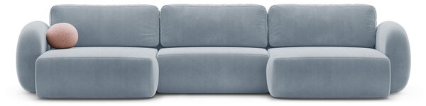 MUZZA Päťmiestna rozkladacia pohovka s úložným priestorom do tvaru U NALET 362 cm velvet svetlo modrá