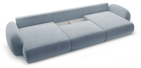MUZZA Päťmiestna rozkladacia pohovka s úložným priestorom do tvaru U NALET 362 cm velvet svetlo modrá