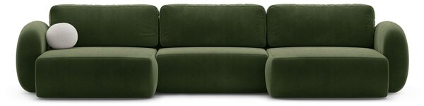 MUZZA Päťmiestna rozkladacia pohovka s úložným priestorom do tvaru U NALET 362 cm velvet zelená