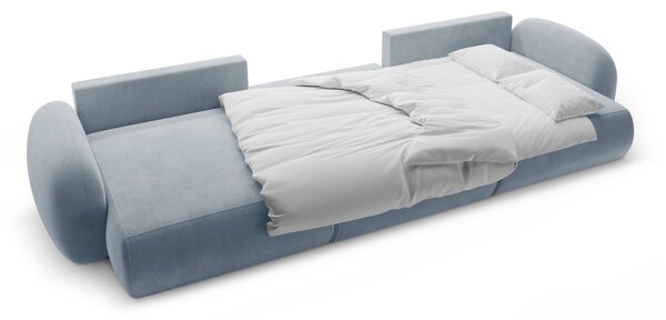 MUZZA Päťmiestna rozkladacia pohovka s úložným priestorom do tvaru U NALET 362 cm velvet svetlo modrá