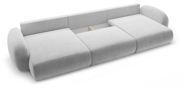 MUZZA Päťmiestna rozkladacia pohovka s úložným priestorom do tvaru U NALET 362 cm velvet svetlosivá