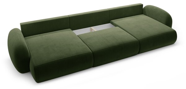 MUZZA Päťmiestna rozkladacia pohovka s úložným priestorom do tvaru U NALET 362 cm velvet zelená