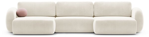 MUZZA Päťmiestna rozkladacia pohovka s úložným priestorom do tvaru U NALET 362 cm velvet krémová