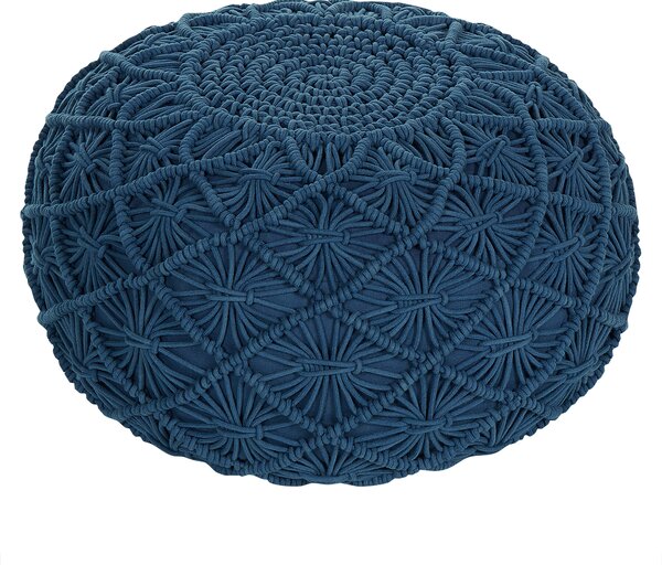Taburetka tmavomodrá bavlnená 50 x 30 cm vzor makramé okrúhla poduška na sedenie boho dizajn