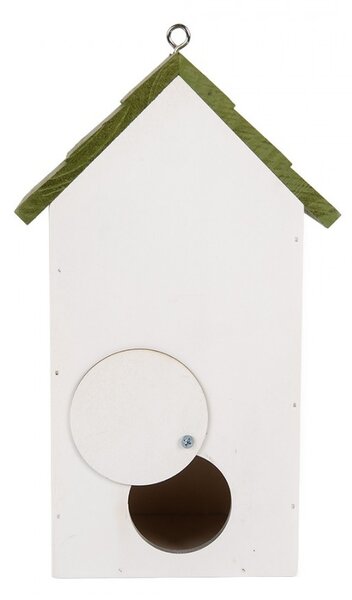 Zeleno-biela drevená vtáčia búdka s konvalinkami Birdhouse - 15*10*22 cm - Clayre & Eef