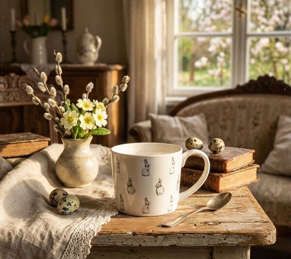 Mug 275 Ml White Porcelain Rabbits - 12*8*7 cm / 275 ml - Clayre & Eef
