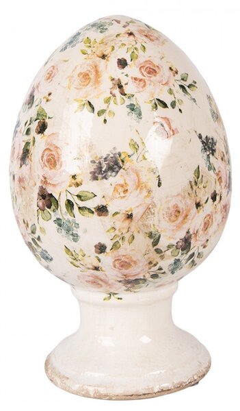 Béžové keramické vajíčko na podstavci s ružami Rosina L - Ø 15*24 cm - Clayre & Eef