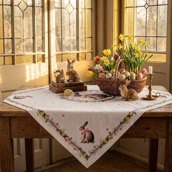 Obrus ​​zajac s kvetmi Easter Whispers Collection - 100*100 cm - Clayre & Eef