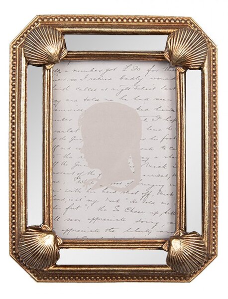 Zlatý fotorámik s mušličkami a zrkadlami - 9*2*12 cm / 6*9 cm - Clayre & Eef