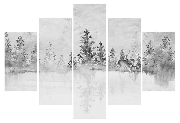 Obraz - Jelene pri jazere (150x105 cm)