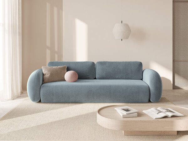 MUZZA Trojmiestna rozkladacia pohovka s úložným priestorom NALET 262 cm velvet svetlo modrá