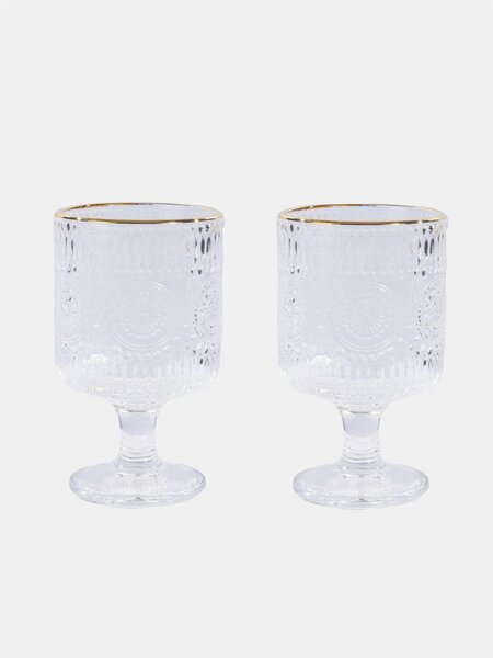 Sinsay - Sada pohárov s reliéfnym vzorom a zlatým okrajom 2 pack - clear