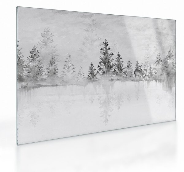 Sklenený obraz - Jelene pri jazere (70x50 cm)