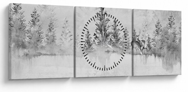 Obraz - Jelene pri jazere (s hodinami) (90x30 cm)