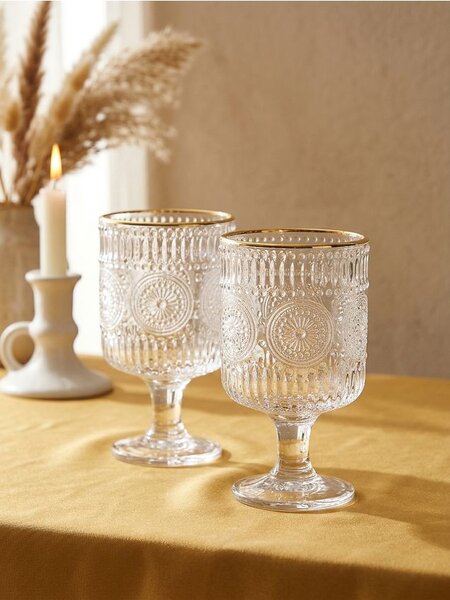 Sinsay - Sada pohárov s reliéfnym vzorom a zlatým okrajom 2 pack - clear