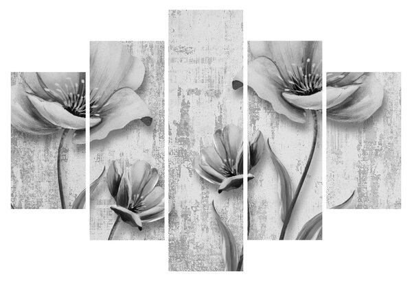 Obraz - Čiernobiele kvety na pozadí (150x105 cm)