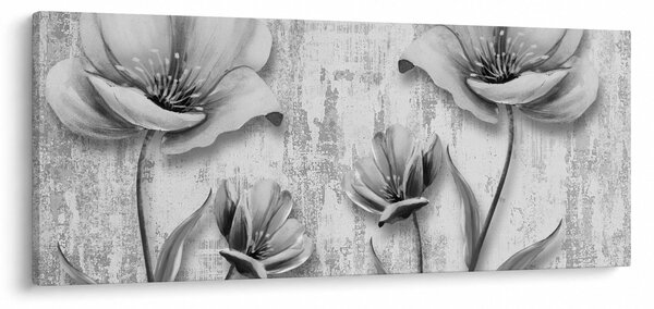 Obraz - Čiernobiele kvety na pozadí (120x50 cm)