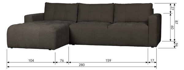 MUZZA Rohová štvormiestna pohovka rab 280 cm ľavá antracit