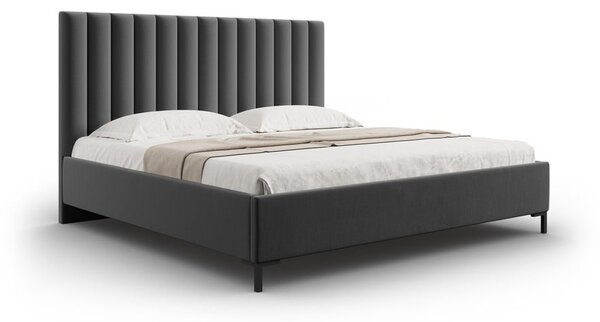 Tmavosivá čalúnená dvojlôžková posteľ s úložným priestorom s roštom 200x200 cm Casey – Mazzini Beds