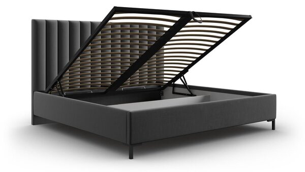Tmavosivá čalúnená dvojlôžková posteľ s úložným priestorom s roštom 200x200 cm Casey – Mazzini Beds