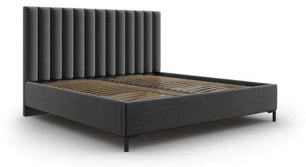 Tmavosivá čalúnená dvojlôžková posteľ s úložným priestorom s roštom 200x200 cm Casey – Mazzini Beds