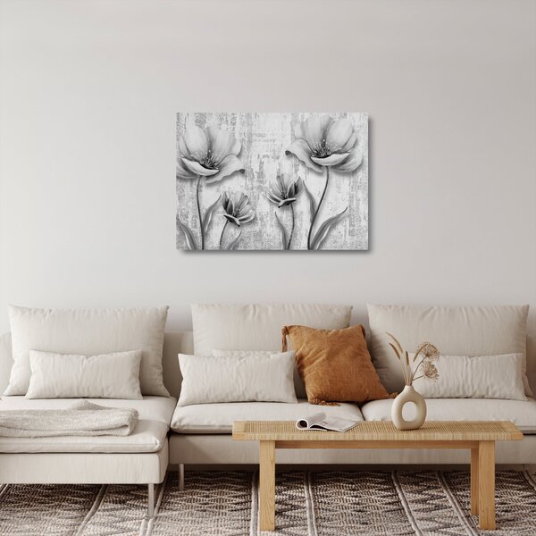 Sklenený obraz - Čiernobiele kvety na pozadí (70x50 cm)