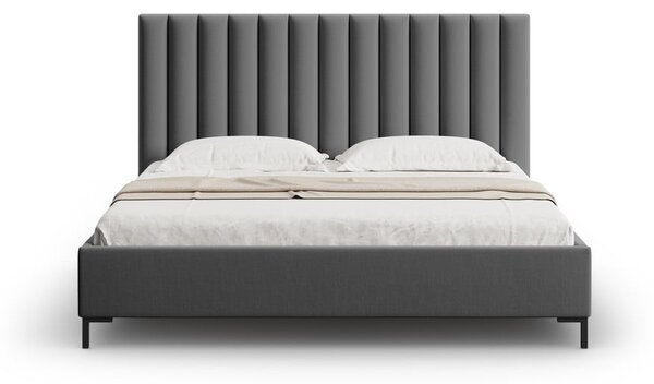 Tmavosivá čalúnená dvojlôžková posteľ s úložným priestorom s roštom 200x200 cm Casey – Mazzini Beds