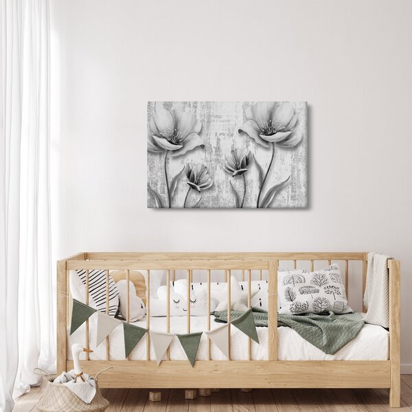 Obraz - Čiernobiele kvety na pozadí (90x60 cm)