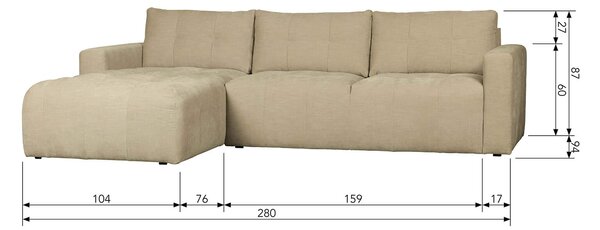 MUZZA Rohová štvormiestna pohovka rab 280 cm ľavá piesková