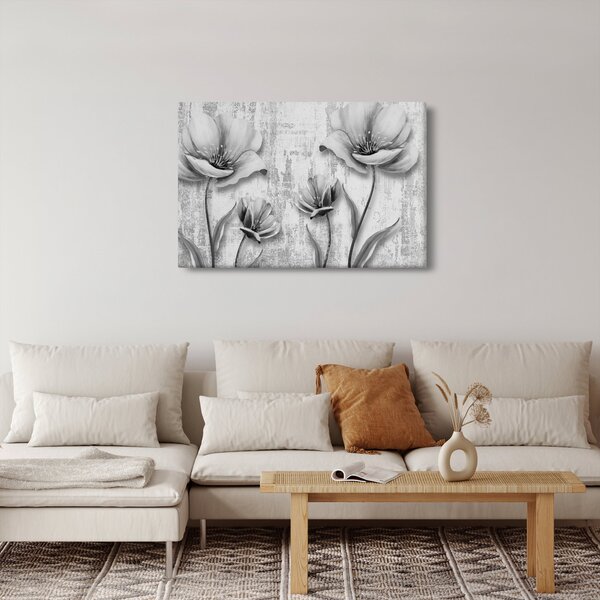 Obraz - Čiernobiele kvety na pozadí (90x60 cm)