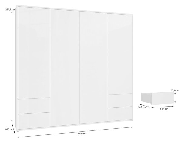 SKRIŇA S OTOČNÝMI DVERAMI, biela, biela s vysokým leskom, 224/214/60 cm Carryhome - Skrine, Online Only