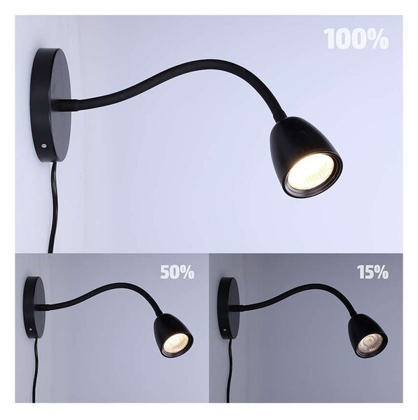 LED nástenná lampička WO54-B, čierna